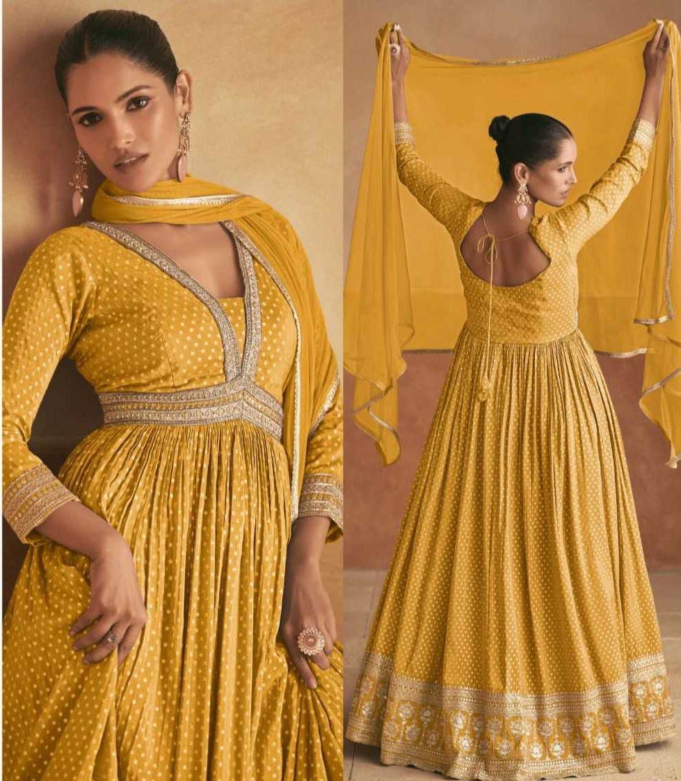 Pure Silk Embroidery Party Wear Gown - MYLUXURY LANE ENTERPRISE